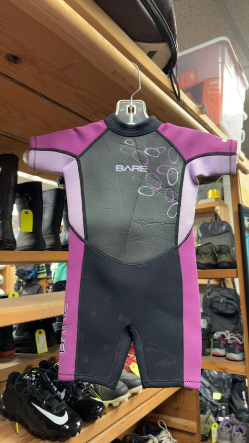 BARE Junior Size 4 2mm Shorty Wetsuit - Pink/Black